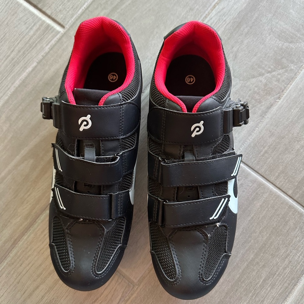 Peloton Black Cycling Shoes with Red Accents
